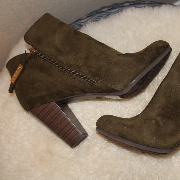 Olive Stacked Heel Bootie - Picture 1 of 8